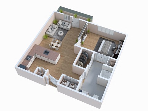 Floor plan for 1 bed, 1 bath, 868 sqft